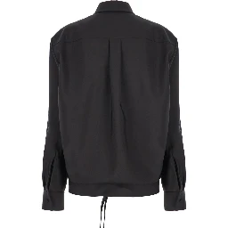 Black Shirt with Hidden Front Closure in Wool Blend Woman