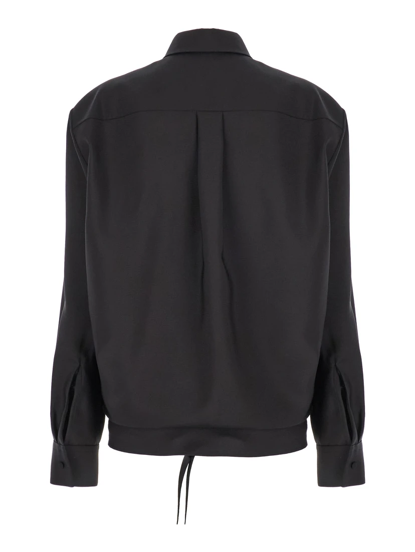 Black Shirt with Hidden Front Closure in Wool Blend Woman