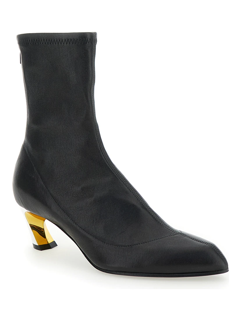 Armadillo Black Ankle Boots with Golden Heel in Smooth Leather Woman