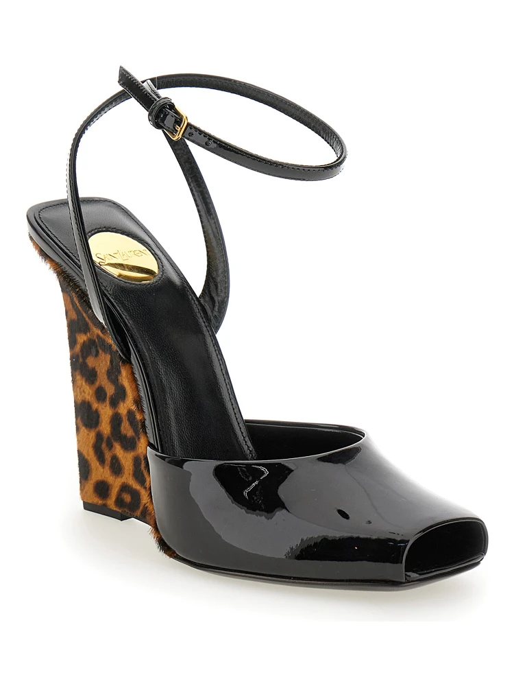 Scandale Black Wedges with Animalier Print in Patent Leather Woman alternative