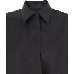 Black Shirt with Hidden Front Closure in Wool Blend Woman