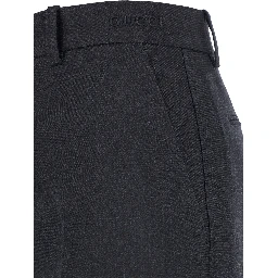 Grey Pants with Logo Lettering Detail on the Waist in Wool Woman