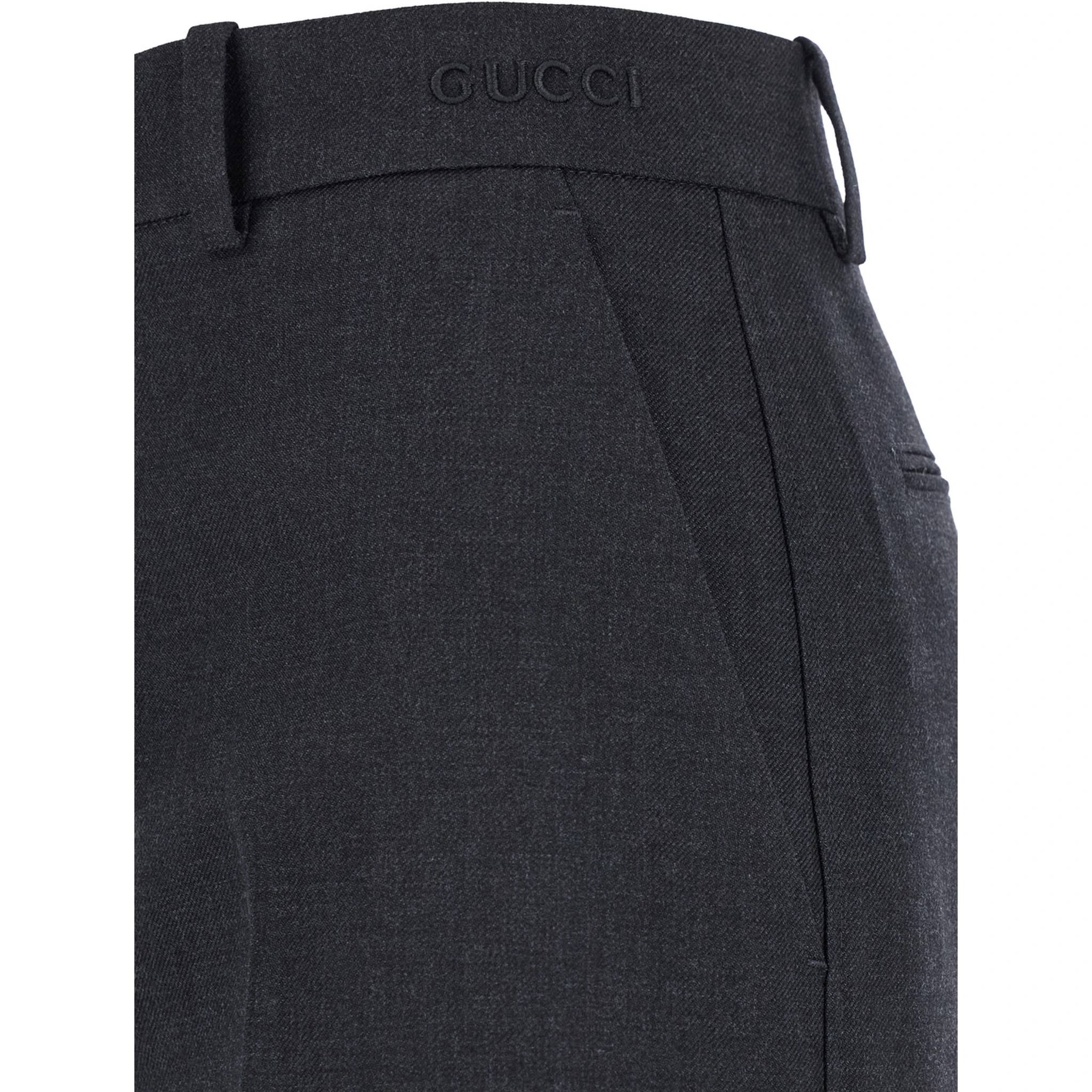 Grey Pants with Logo Lettering Detail on the Waist in Wool Woman