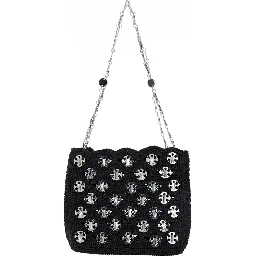 Iconic 1969 Black Shoulder Bag with Embedded  Metallic Discs in Raphia Woman