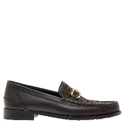 Black Loafers with FF Logo Plaque and All-Over FF Motif in Leather Man