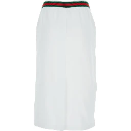White Skirt with Web Detail on the Waist and Logo Lettering Embroidery on the Front in Cotton Woman