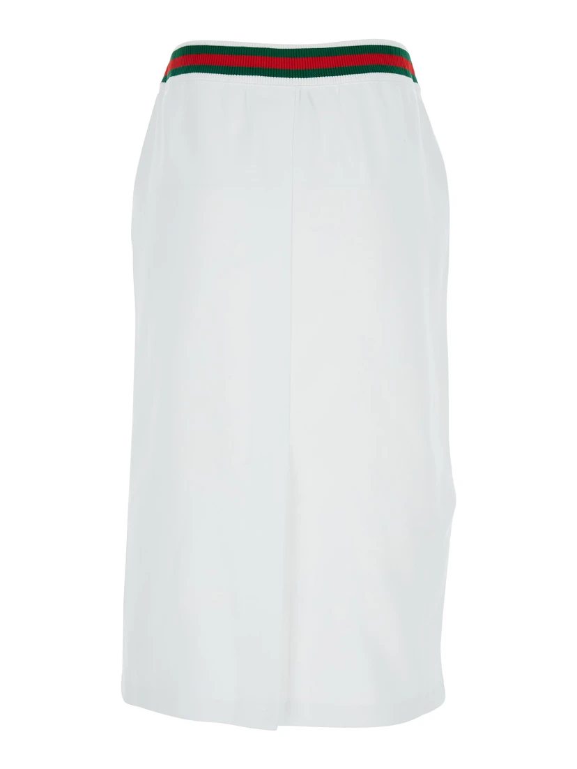 White Skirt with Web Detail on the Waist and Logo Lettering Embroidery on the Front in Cotton Woman