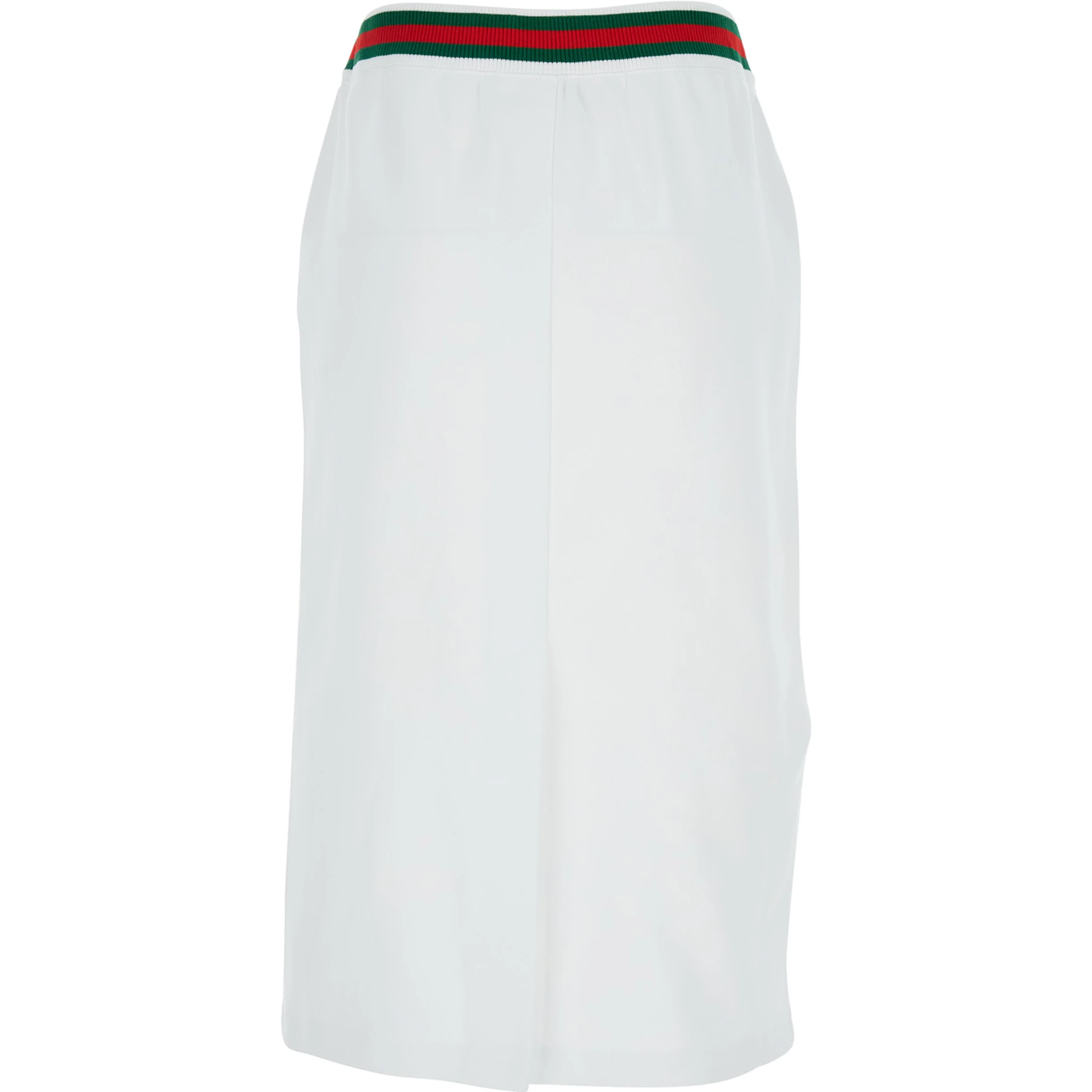 White Skirt with Web Detail on the Waist and Logo Lettering Embroidery on the Front in Cotton Woman