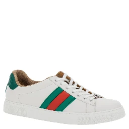 Ace White Sneaker with Web Detail on the Side and Tag on the Front in Leather Man