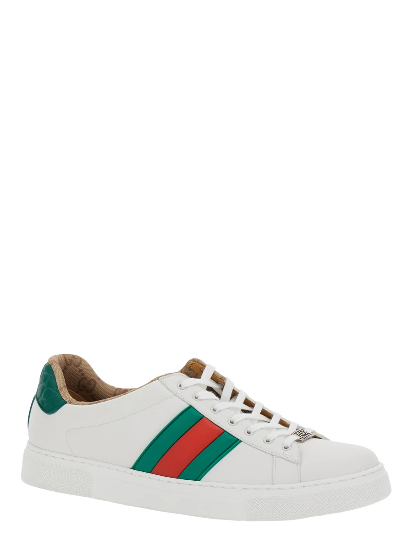 Ace White Sneaker with Web Detail on the Side and Tag on the Front in Leather Man