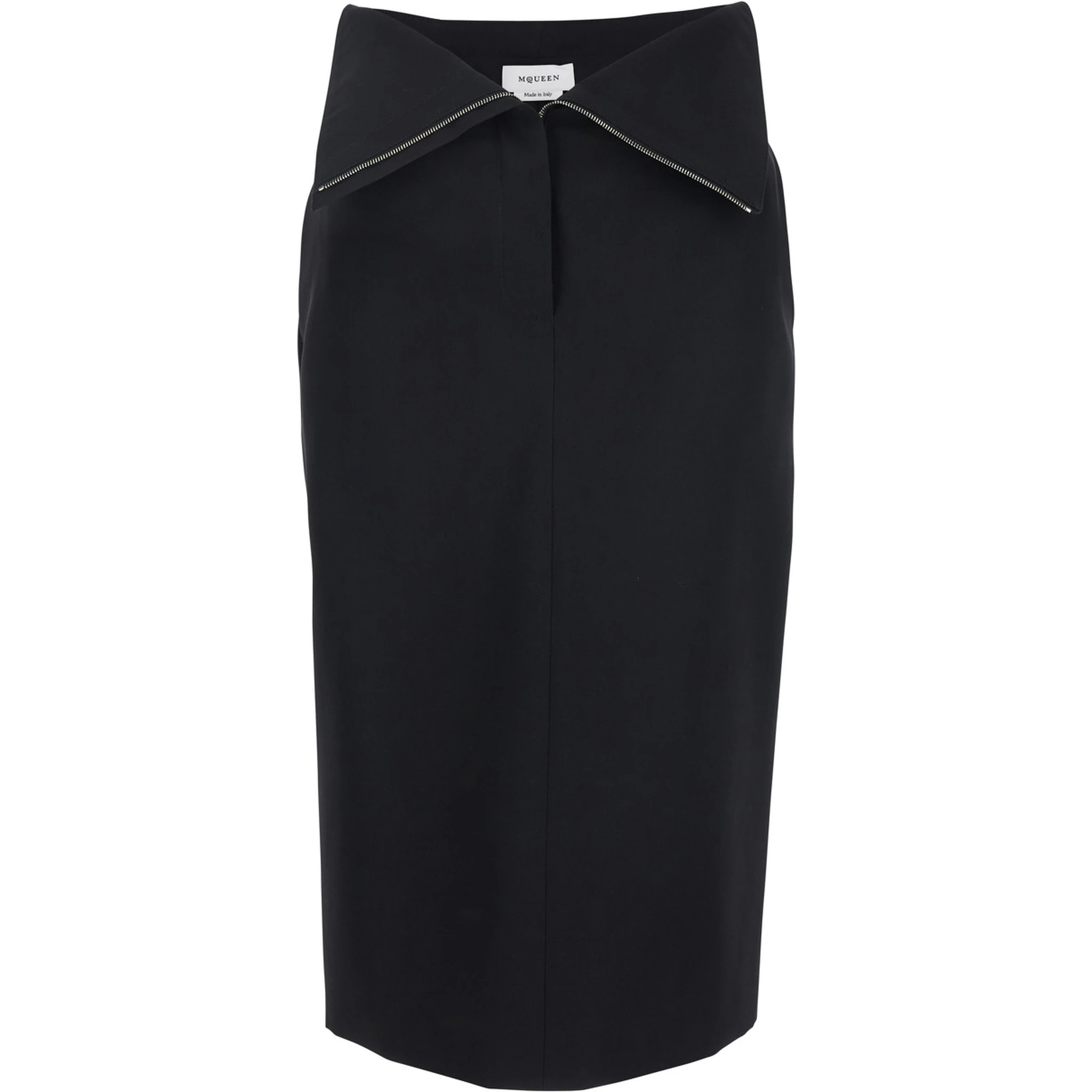 Black Skirt with Foldover Waist and Rear Single Slit in Wool Woman