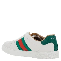 Ace White Sneaker with Web Detail on the Side and Tag on the Front in Leather Man