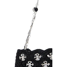 Iconic 1969 Black Shoulder Bag with Embedded  Metallic Discs in Raphia Woman