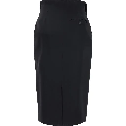 Black Skirt with Foldover Waist and Rear Single Slit in Wool Woman