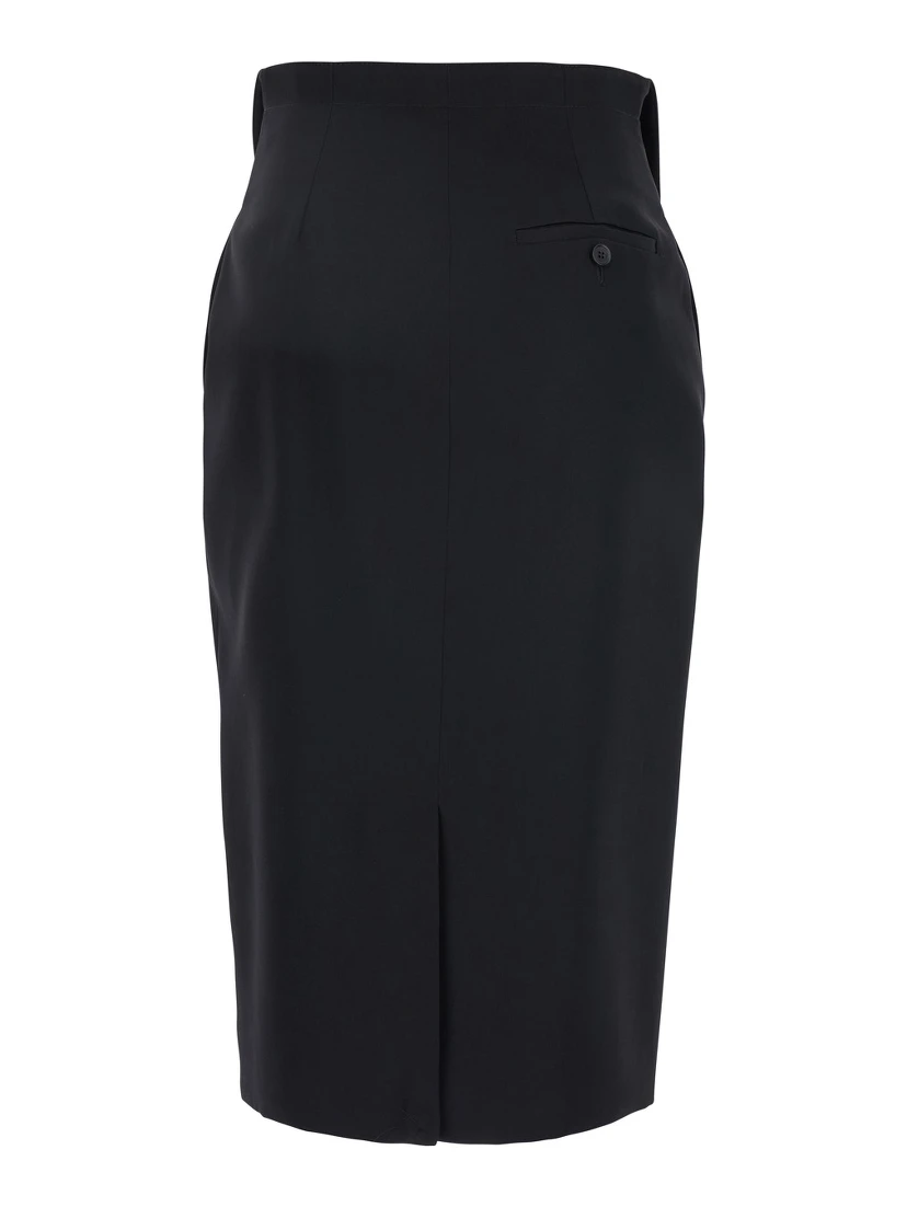 Black Skirt with Foldover Waist and Rear Single Slit in Wool Woman