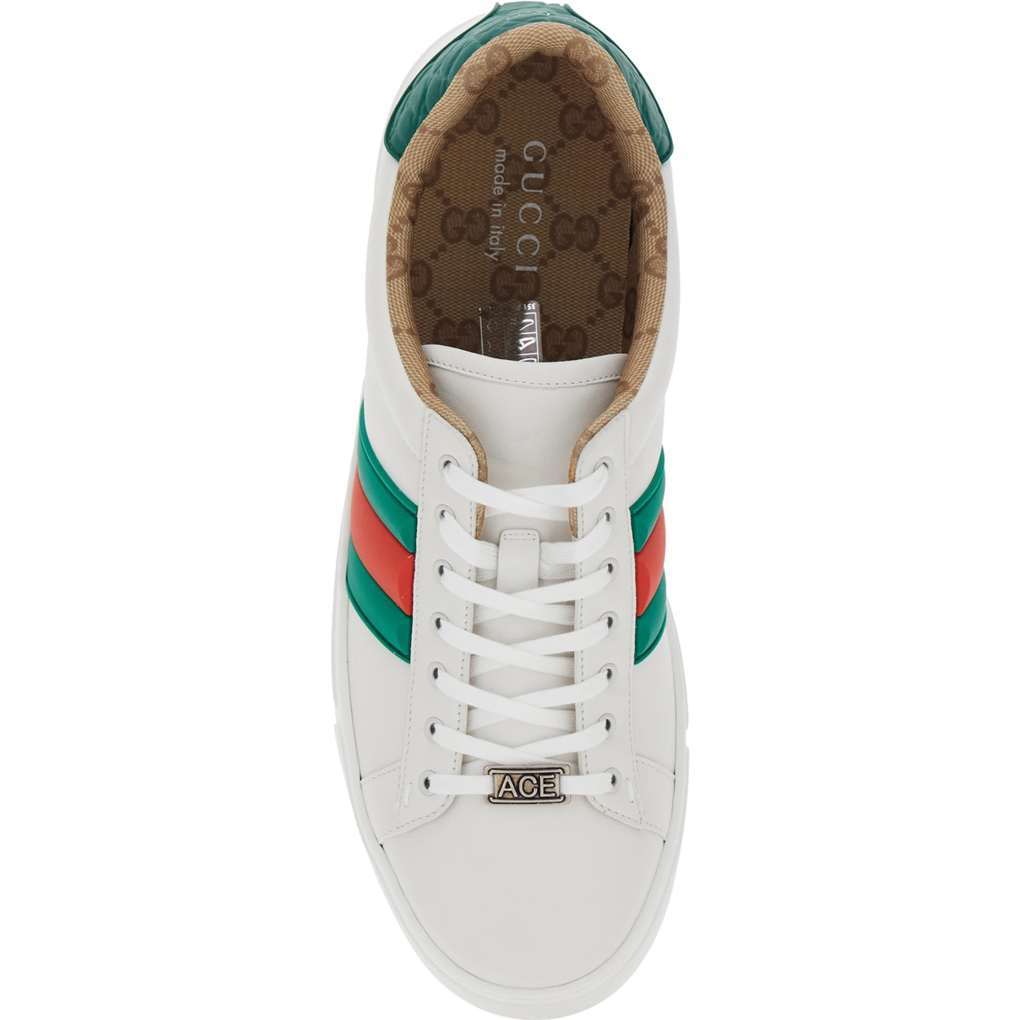 Ace White Sneaker with Web Detail on the Side and Tag on the Front in Leather Man