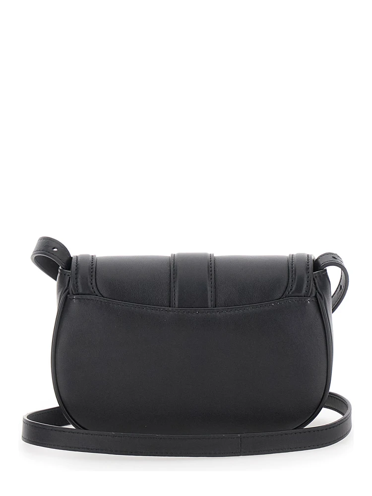 Satchel Mini Black Crossbody Bag with T-Buckle and Embossed Logo in Leather Woman alternative