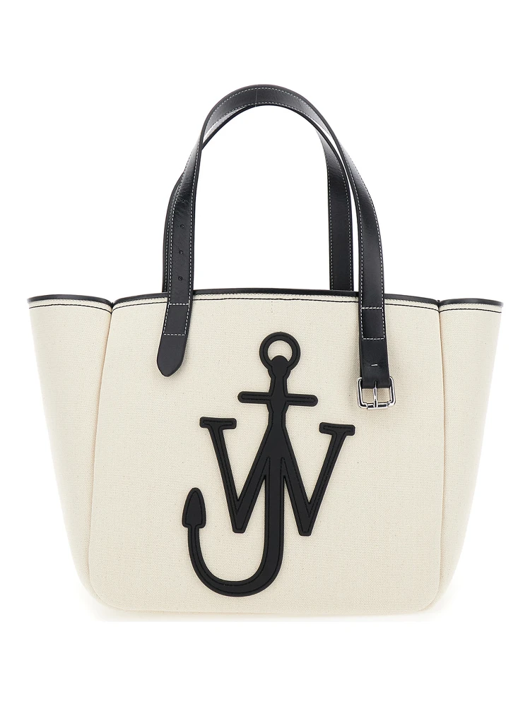 White Shopper with JW Logo on the Front in Canvas and Leather Woman