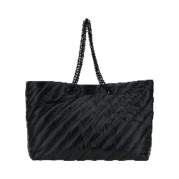 Big Carry All Crush Black Tote Bag with B Logo Detail in Quilted Leather Woman