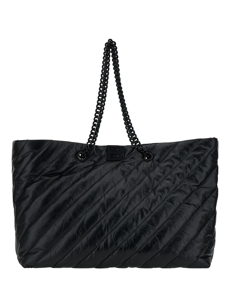 Big Carry All Crush Black Tote Bag with B Logo Detail in Quilted Leather Woman