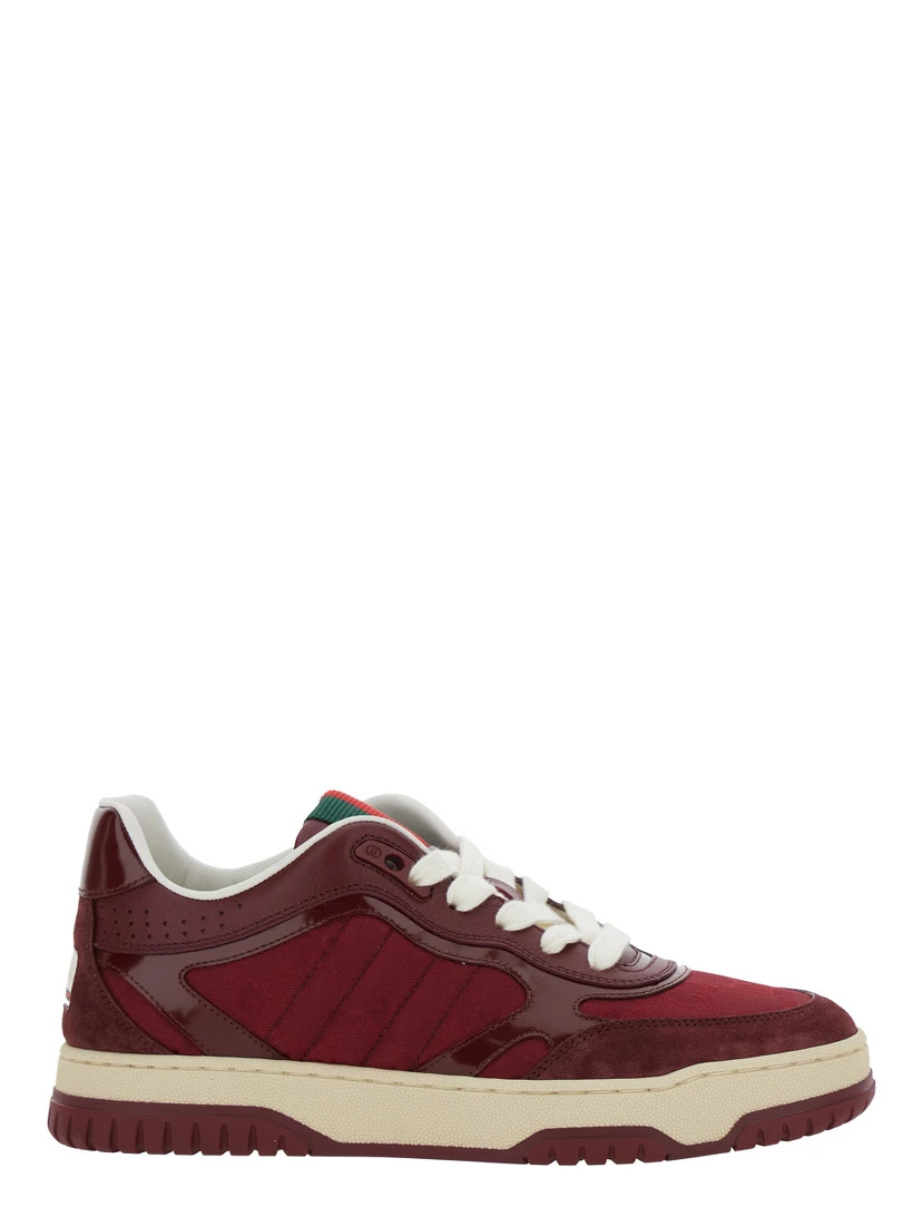 Re-Web Red Low Top Sneakers with Web Tongue and Logo Patch on the Rear in GG Canvas Woman