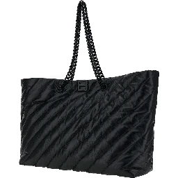 Big Carry All Crush Black Tote Bag with B Logo Detail in Quilted Leather Woman