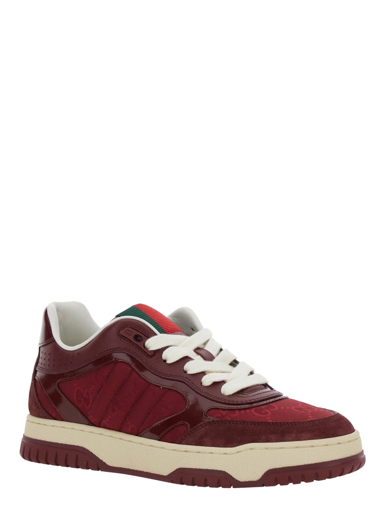 Re-Web Red Low Top Sneakers with Web Tongue and Logo Patch on the Rear in GG Canvas Woman alternative