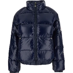 Vintage Mythic Blue Down Jacket with Stand-Up Collar and Logo Patch on the Sleeve in Tech Fabric Unisex