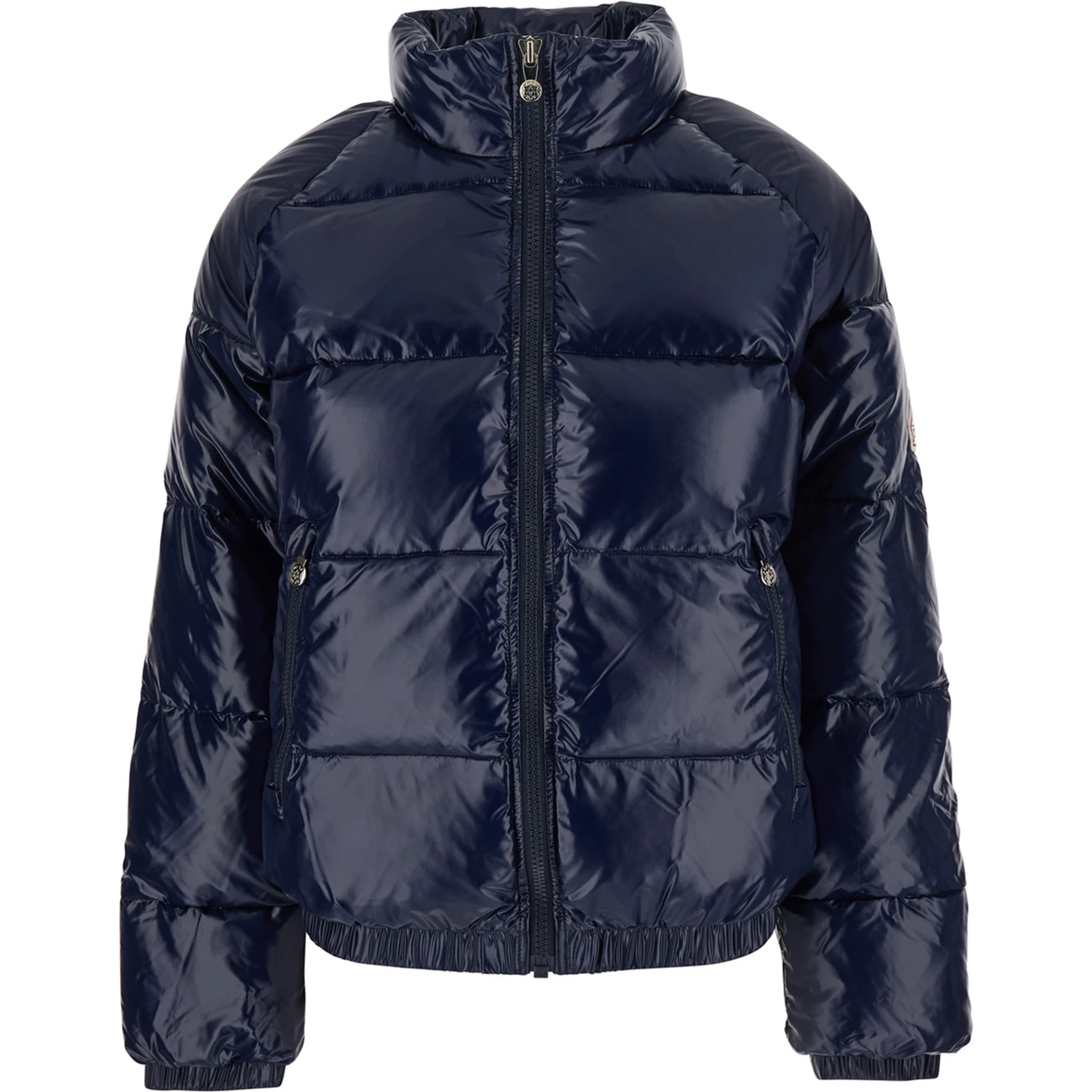 Vintage Mythic Blue Down Jacket with Stand-Up Collar and Logo Patch on the Sleeve in Tech Fabric Unisex