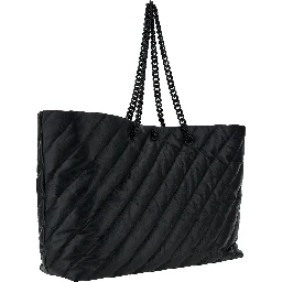 Big Carry All Crush Black Tote Bag with B Logo Detail in Quilted Leather Woman