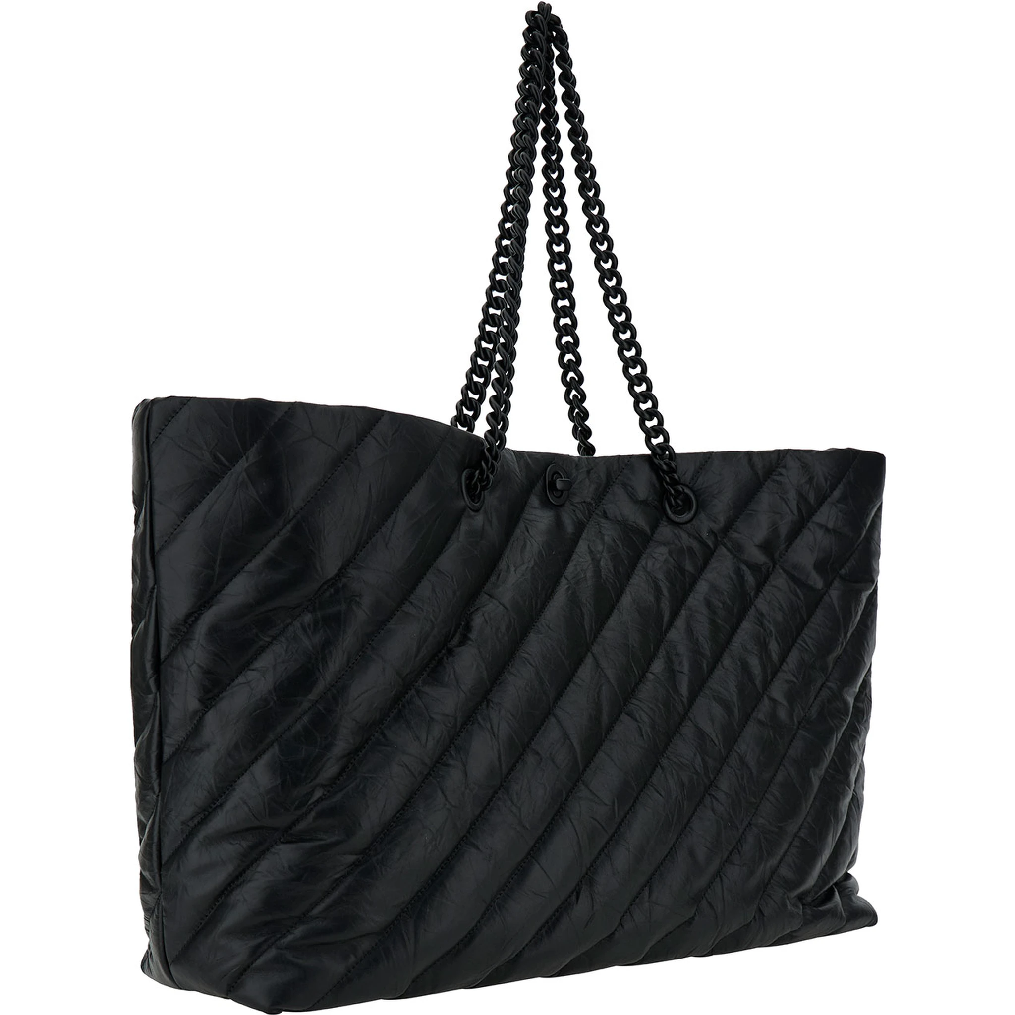 Big Carry All Crush Black Tote Bag with B Logo Detail in Quilted Leather Woman