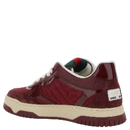 Re-Web Red Low Top Sneakers with Web Tongue and Logo Patch on the Rear in GG Canvas Woman