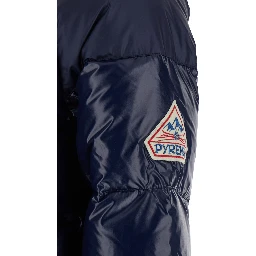 Vintage Mythic Blue Down Jacket with Stand-Up Collar and Logo Patch on the Sleeve in Tech Fabric Unisex