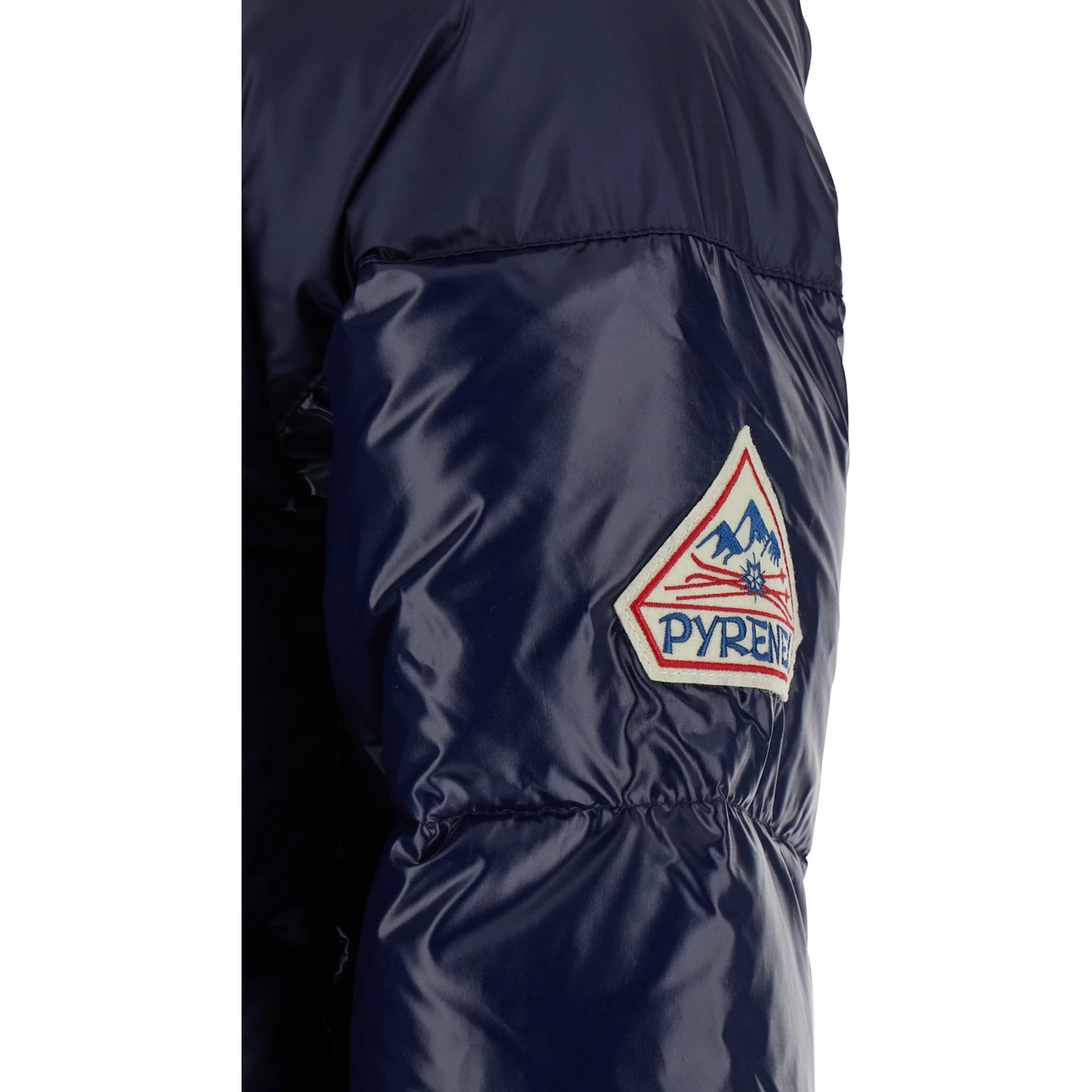 Vintage Mythic Blue Down Jacket with Stand-Up Collar and Logo Patch on the Sleeve in Tech Fabric Unisex
