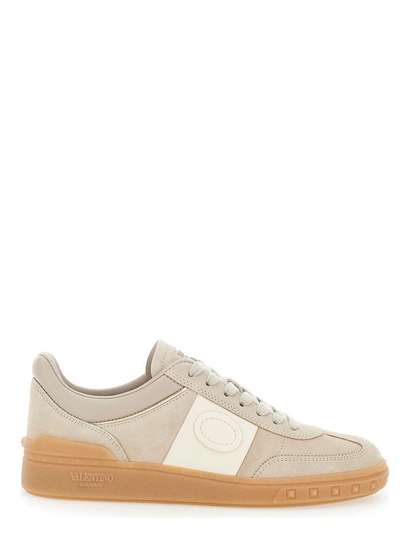 Upvillage Beige Low Top Sneakers with Logo Patch on the Tongue and Rockstud Embellishments on the Sole in Leather Woman