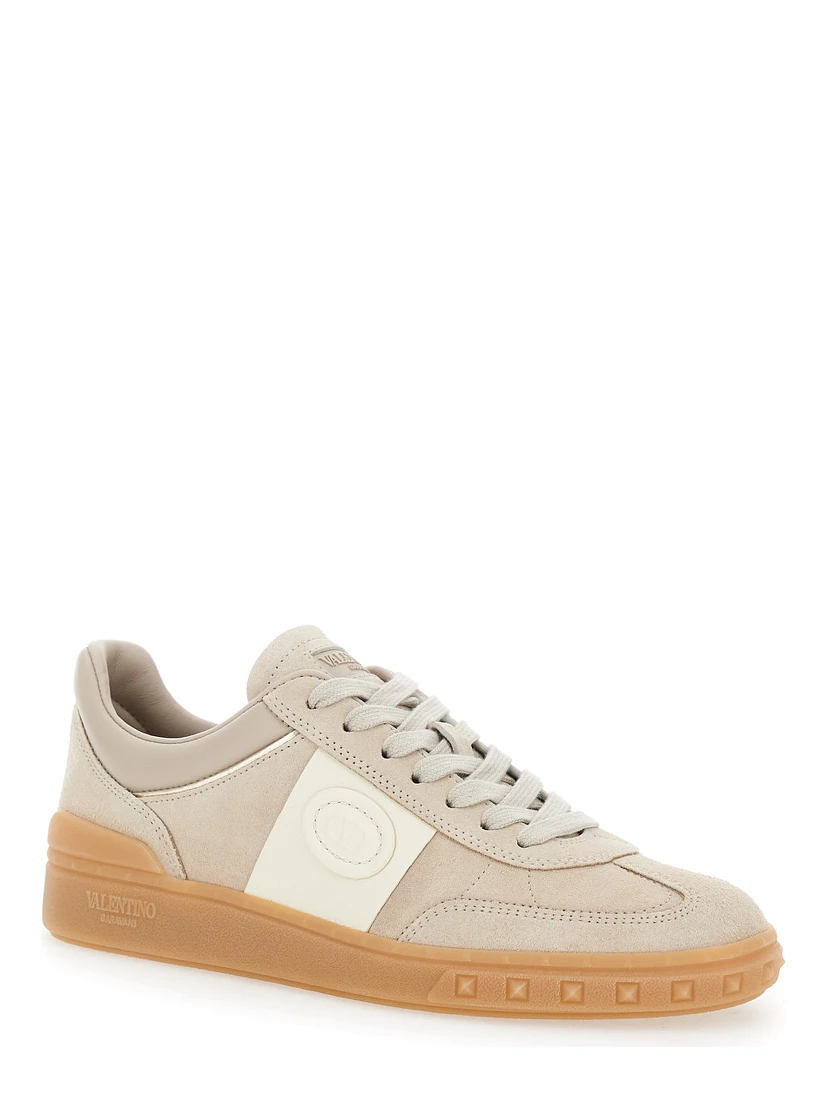 Upvillage Beige Low Top Sneakers with Logo Patch on the Tongue and Rockstud Embellishments on the Sole in Leather Woman