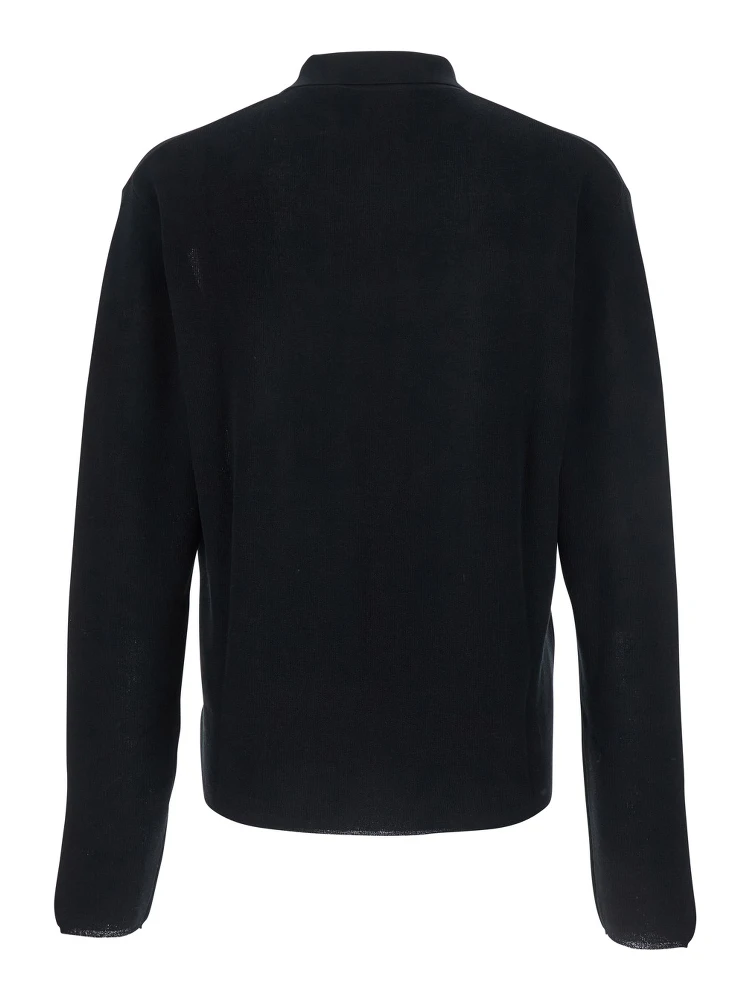 Black Polo Shirt with Tone-on-Tone Logo on Front in Cotton Knit Man alternative