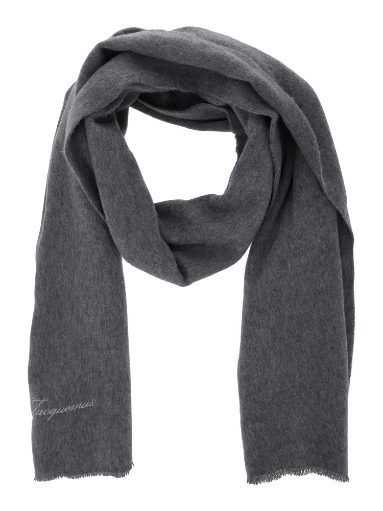 Grey Rectangular Scarf with Logo Lettering on the Front in Wool and Cashmere Woman alternative