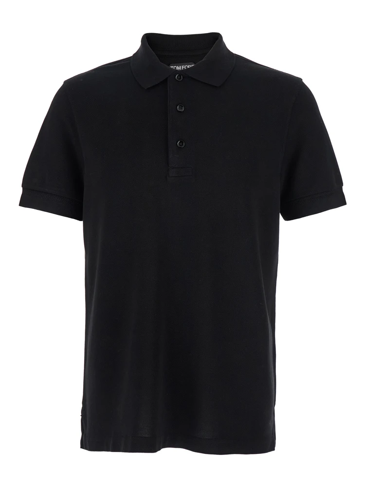 Black Polo Shirt with Classic Collar in Cotton Blend Man