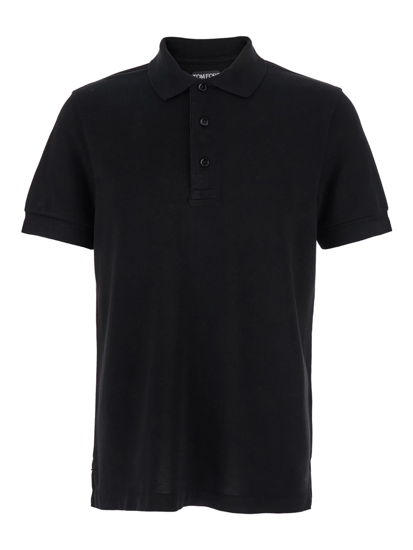 Black Polo Shirt with Classic Collar in Cotton Blend Man