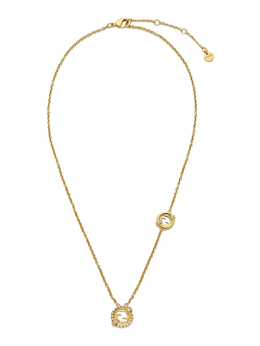Gold-Colored Chain Necklace with FF Pendant in Bronze Woman