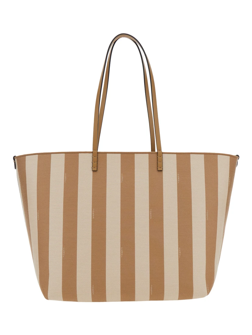 Roll Large Beige Shopper Bag with Double Top Handles and Reversible Design in Cotton Blend Woman