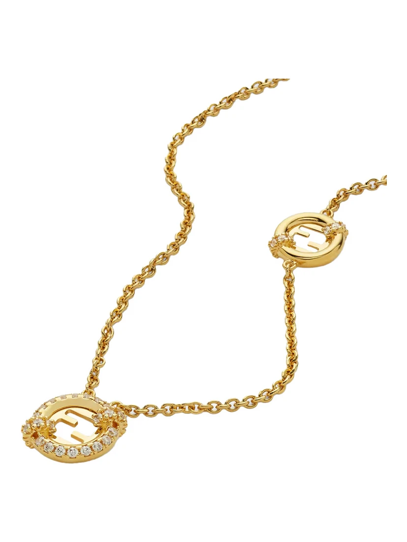Gold-Colored Chain Necklace with FF Pendant in Bronze Woman