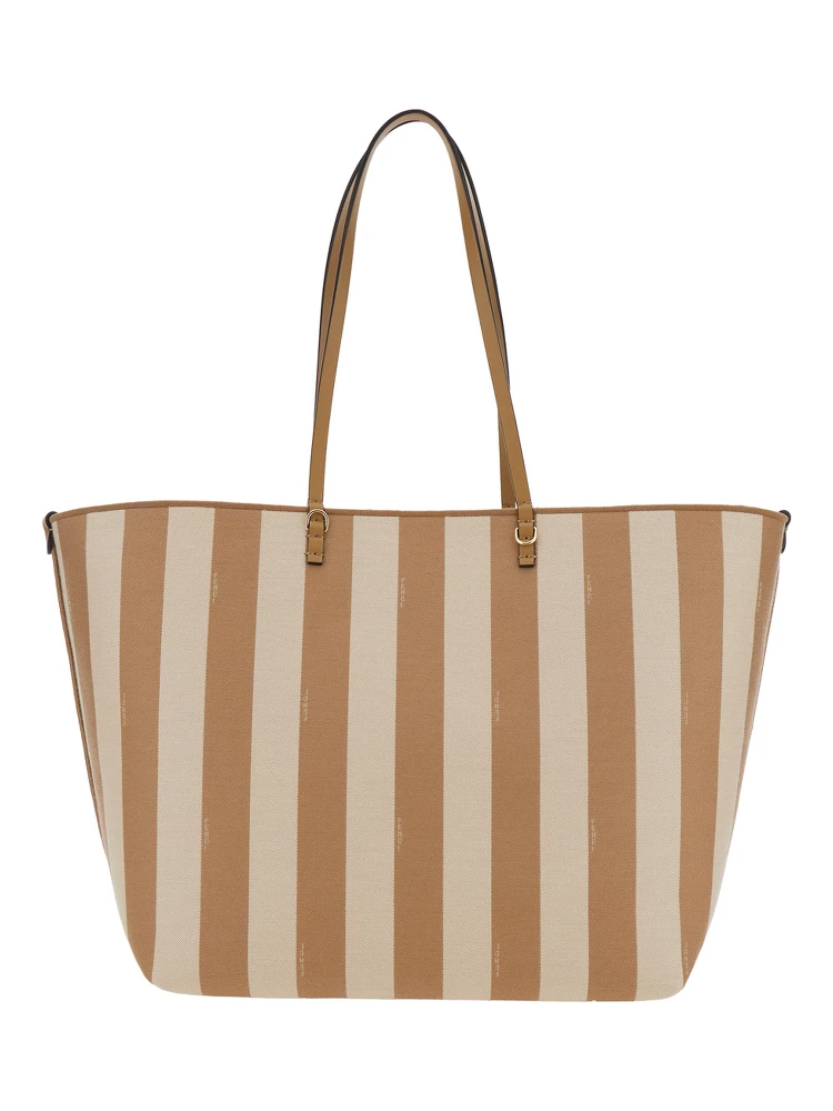 Roll Large Beige Shopper Bag with Double Top Handles and Reversible Design in Cotton Blend Woman alternative