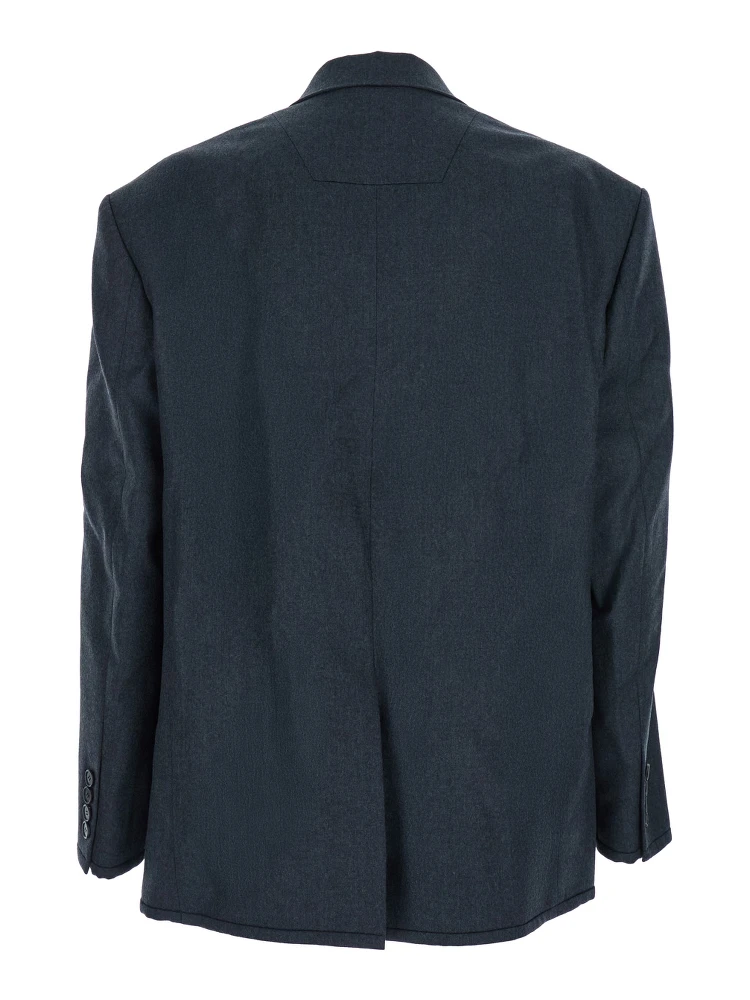 Grey Double-breasted Jacket with Peaked Revers and Patch Pockets on Front in Wool Man alternative