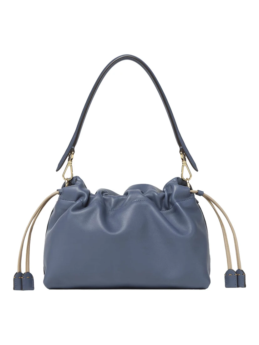 Mamma Baguette Medium Blue Shoulder Bag with FF Closure on the Front in Leather Woman
