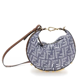 Fendigraphy Blue Mini Handbag with Logo Lettering and All-Over FF Motif in Cotton Blend Woman