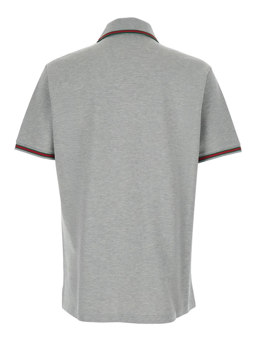 Grey Polo Shirt with Web Details and Logo Lettering on the Front in Wool Blend Man