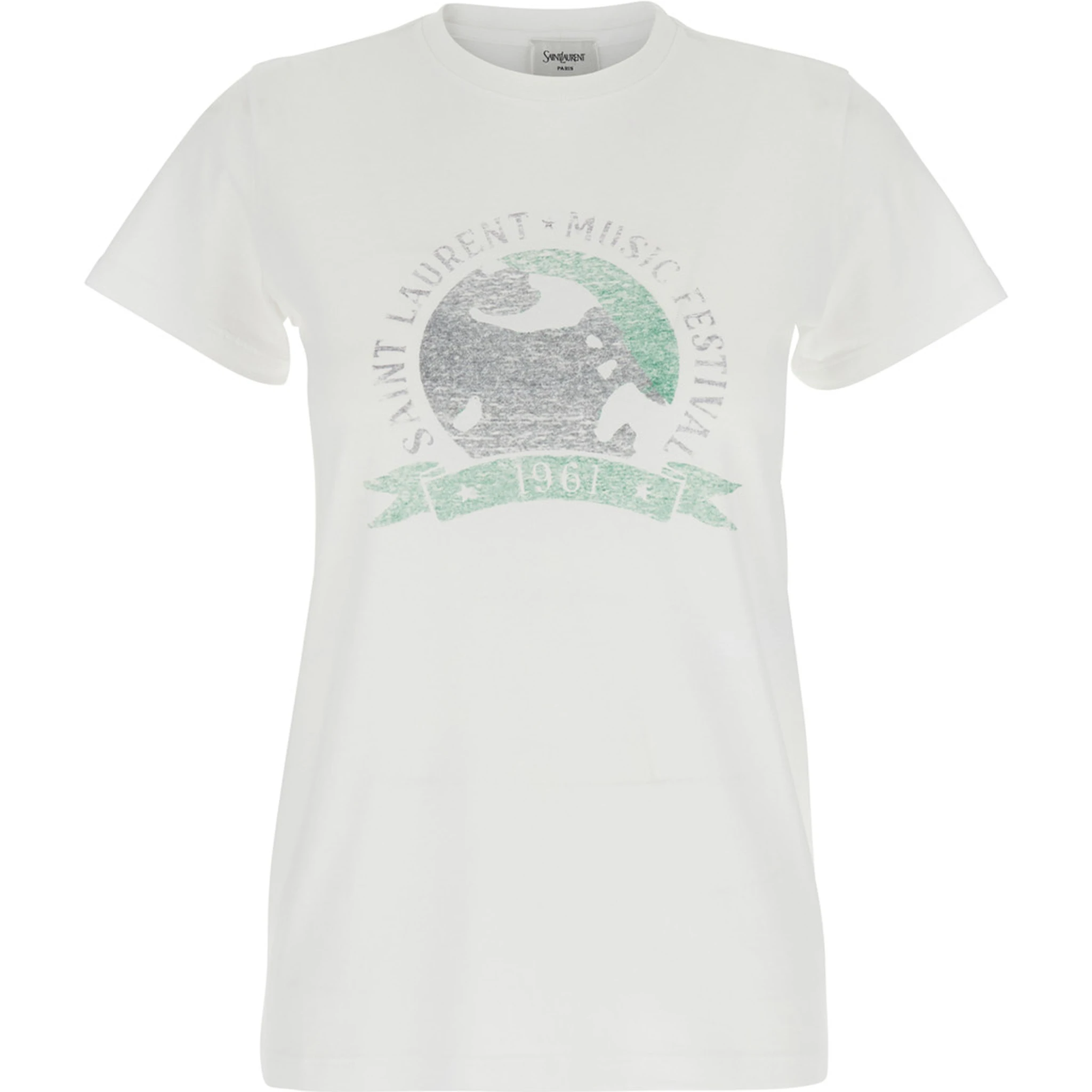White T-Shirt with Graphic Print on the Front in Cotton Woman
