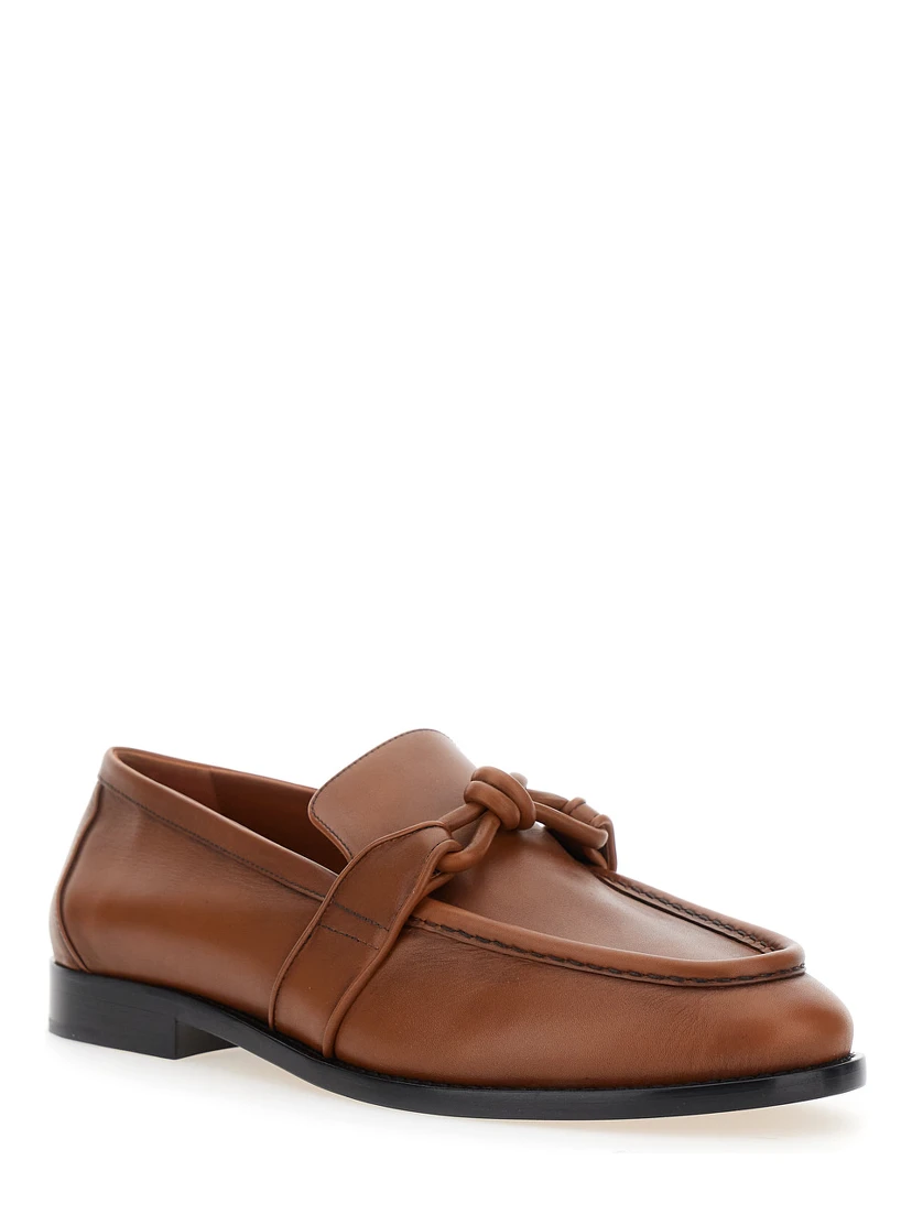 Brown Loafers with Knot Detail on the Front in Leather Man